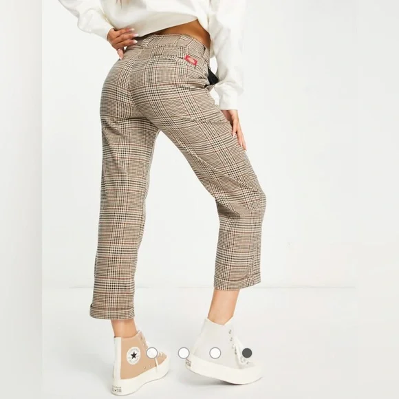 Dickies Girl Plaid Cropped/Ankle Pants, Brown, size 5 - Picture 3 of 9